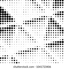 Abstract grunge grid polka dot halftone background pattern. Spotted black and white vector line illustration

