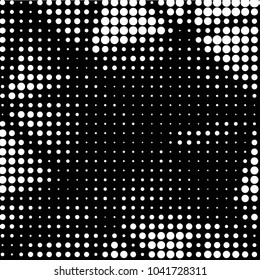Abstract grunge grid polka dot halftone background pattern. Spotted black and white vector line illustration
