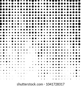 Abstract grunge grid polka dot halftone background pattern. Spotted black and white vector line illustration
