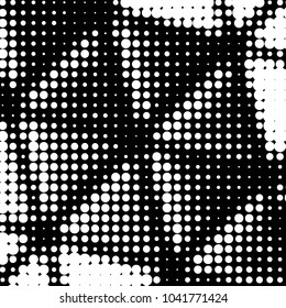 Abstract grunge grid polka dot halftone background pattern. Spotted black and white vector line illustration
