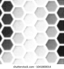 Abstract grunge grid polka dot halftone background pattern. Spotted black and white vector line illustration
