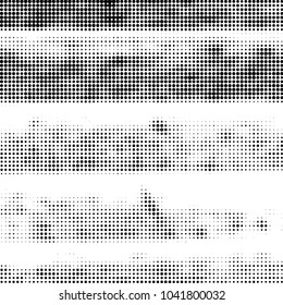 Abstract grunge grid polka dot halftone background pattern. Spotted black and white vector line illustration
