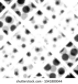 Abstract grunge grid polka dot halftone background pattern. Spotted black and white vector line illustration
