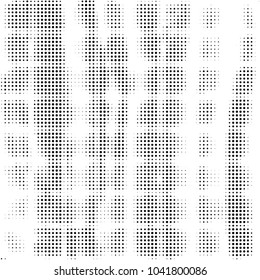 Abstract grunge grid polka dot halftone background pattern. Spotted black and white vector line illustration
