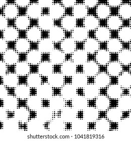 Abstract grunge grid polka dot halftone background pattern. Spotted black and white vector line illustration
