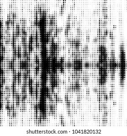 Abstract grunge grid polka dot halftone background pattern. Spotted black and white vector line illustration
