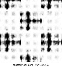 Abstract grunge grid polka dot halftone background pattern. Spotted black and white vector line illustration
