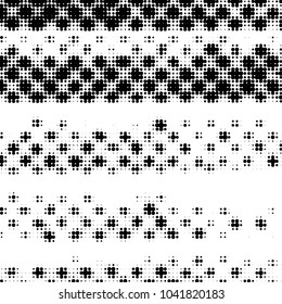 Abstract grunge grid polka dot halftone background pattern. Spotted black and white vector line illustration
