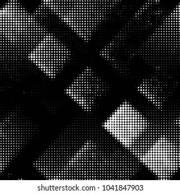Abstract grunge grid polka dot halftone background pattern. Spotted black and white vector line illustration
