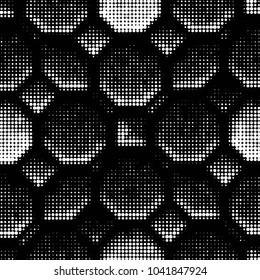 Abstract grunge grid polka dot halftone background pattern. Spotted black and white vector line illustration
