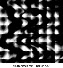 Abstract grunge grid polka dot halftone background pattern. Spotted black and white vector line illustration
