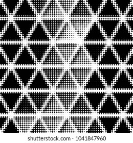 Abstract grunge grid polka dot halftone background pattern. Spotted black and white vector line illustration
