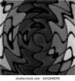 Abstract grunge grid polka dot halftone background pattern. Spotted black and white vector line illustration
