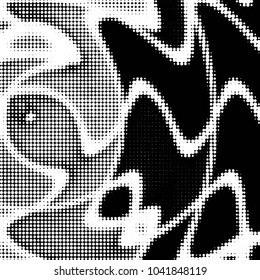 Abstract grunge grid polka dot halftone background pattern. Spotted black and white vector line illustration
