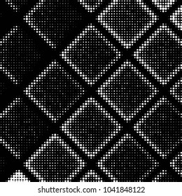 Abstract grunge grid polka dot halftone background pattern. Spotted black and white vector line illustration

