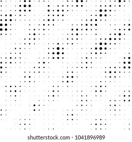 Abstract grunge grid polka dot halftone background pattern. Spotted black and white vector line illustration
