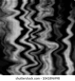 Abstract grunge grid polka dot halftone background pattern. Spotted black and white vector line illustration
