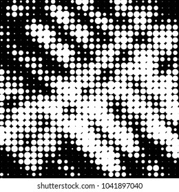 Abstract grunge grid polka dot halftone background pattern. Spotted black and white vector line illustration
