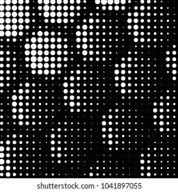Abstract grunge grid polka dot halftone background pattern. Spotted black and white vector line illustration
