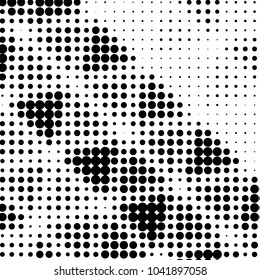 Abstract grunge grid polka dot halftone background pattern. Spotted black and white vector line illustration
