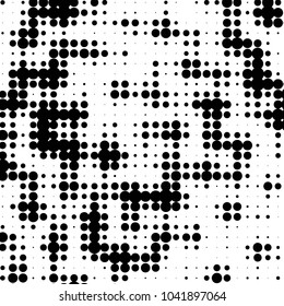 Abstract grunge grid polka dot halftone background pattern. Spotted black and white vector line illustration
