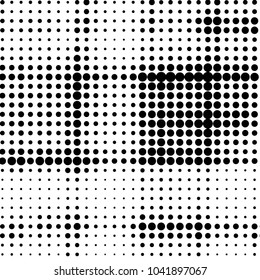 Abstract grunge grid polka dot halftone background pattern. Spotted black and white vector line illustration
