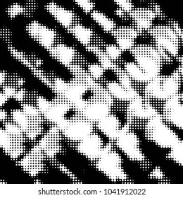 Abstract grunge grid polka dot halftone background pattern. Spotted black and white vector line illustration
