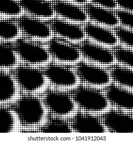 Abstract grunge grid polka dot halftone background pattern. Spotted black and white vector line illustration
