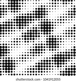 Abstract grunge grid polka dot halftone background pattern. Spotted black and white vector line illustration
