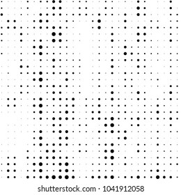 Abstract grunge grid polka dot halftone background pattern. Spotted black and white vector line illustration
