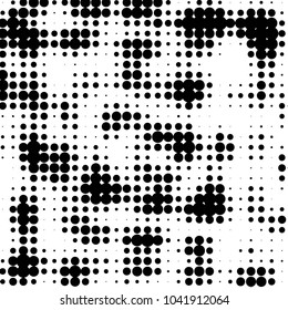 Abstract grunge grid polka dot halftone background pattern. Spotted black and white vector line illustration
