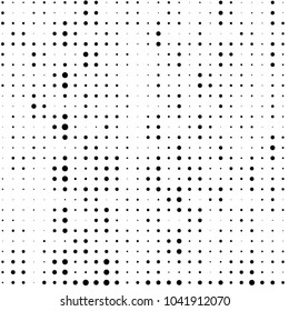 Abstract grunge grid polka dot halftone background pattern. Spotted black and white vector line illustration
