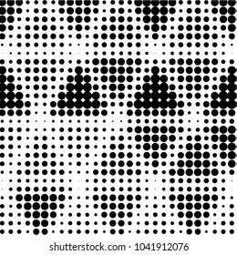 Abstract grunge grid polka dot halftone background pattern. Spotted black and white vector line illustration
