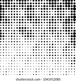 Abstract grunge grid polka dot halftone background pattern. Spotted black and white vector line illustration
