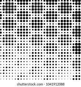 Abstract grunge grid polka dot halftone background pattern. Spotted black and white vector line illustration
