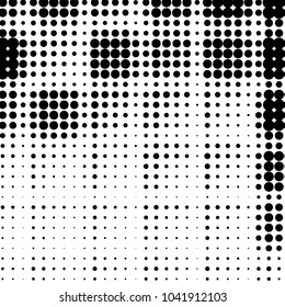 Abstract grunge grid polka dot halftone background pattern. Spotted black and white vector line illustration
