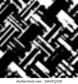 Abstract grunge grid polka dot halftone background pattern. Spotted black and white vector line illustration
