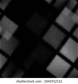 Abstract grunge grid polka dot halftone background pattern. Spotted black and white vector line illustration
