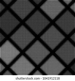 Abstract grunge grid polka dot halftone background pattern. Spotted black and white vector line illustration
