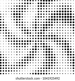 Abstract grunge grid polka dot halftone background pattern. Spotted black and white vector line illustration
