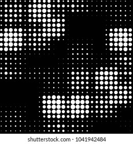 Abstract grunge grid polka dot halftone background pattern. Spotted black and white vector line illustration
