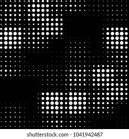 Abstract grunge grid polka dot halftone background pattern. Spotted black and white vector line illustration

