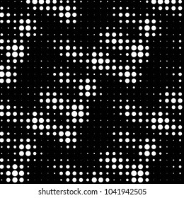 Abstract grunge grid polka dot halftone background pattern. Spotted black and white vector line illustration
