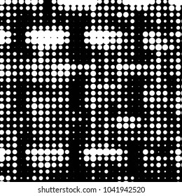 Abstract grunge grid polka dot halftone background pattern. Spotted black and white vector line illustration
