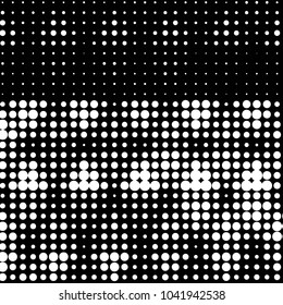 Abstract grunge grid polka dot halftone background pattern. Spotted black and white vector line illustration
