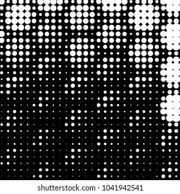 Abstract grunge grid polka dot halftone background pattern. Spotted black and white vector line illustration
