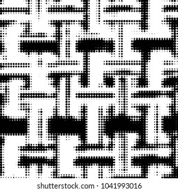 Abstract grunge grid polka dot halftone background pattern. Spotted black and white vector line illustration
