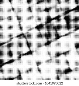 Abstract grunge grid polka dot halftone background pattern. Spotted black and white vector line illustration

