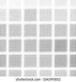 Abstract grunge grid polka dot halftone background pattern. Spotted black and white vector line illustration
