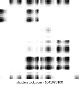 Abstract grunge grid polka dot halftone background pattern. Spotted black and white vector line illustration
